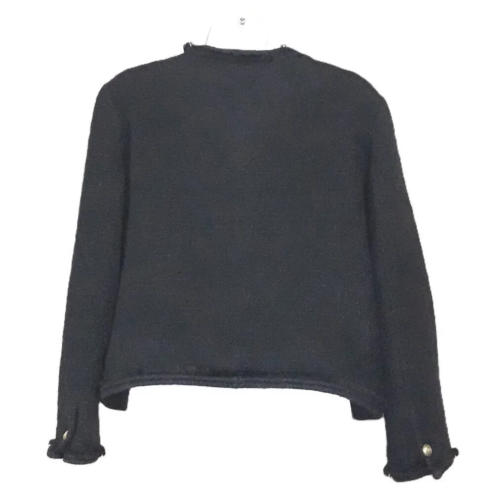 J. Crew Black Fringed Braided Wool Blend Tweed Lady Jacket 12 Minimalist Classic